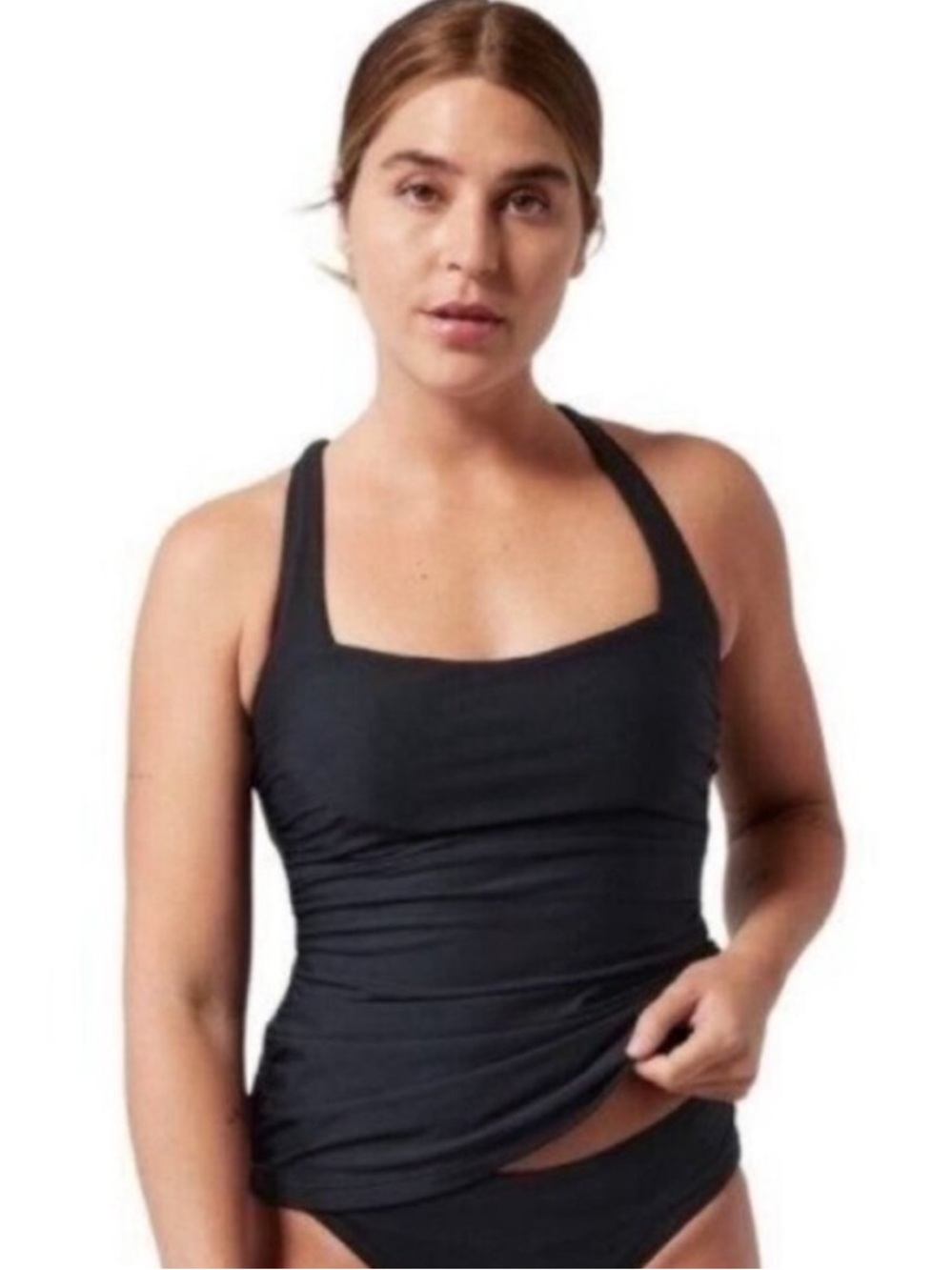 Athleta Square Neck Bra Cup Swim Tankini Top Black UPF 50 32 D/DD